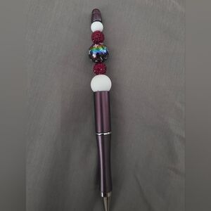 Designer Inspired Deep Purple and White Beaded Pen